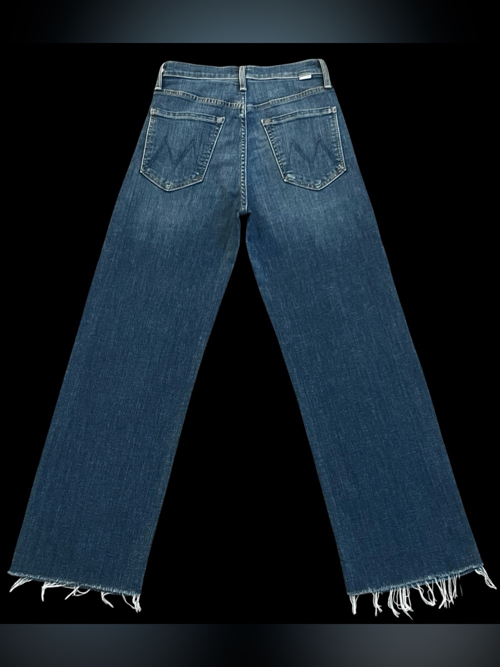 MOTHER Raw Hem Cropped Straight Jeans in Dark Blue Wash